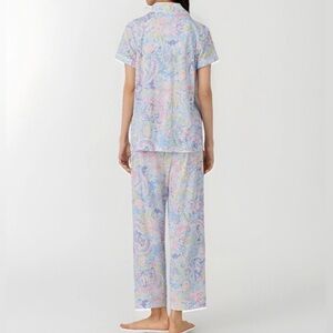 Ralph Lauren Women Sz M Short Sleeve Notch Collar Cropped Pants 2pc Pajama Set